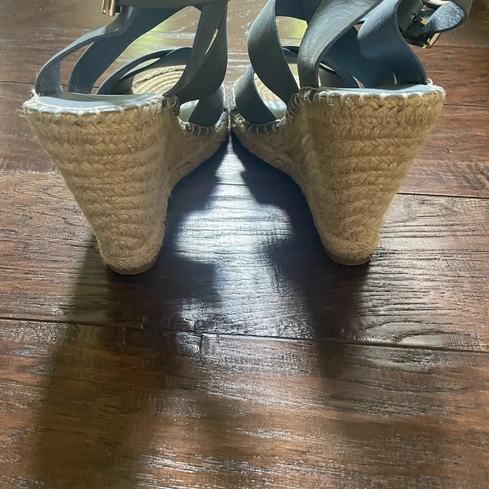 Joie Kaelyn Blue Espadrille Wedge Sandals Leather Size 38.5